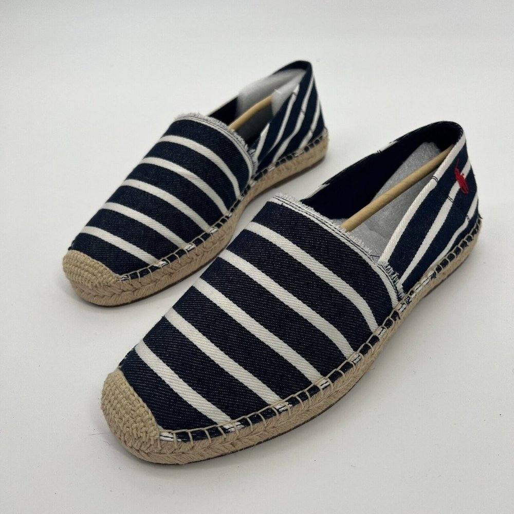 POLO RALPH LAUREN Men's Cevio Crest Madras Espadrille Nevy / White Stripes US 10
